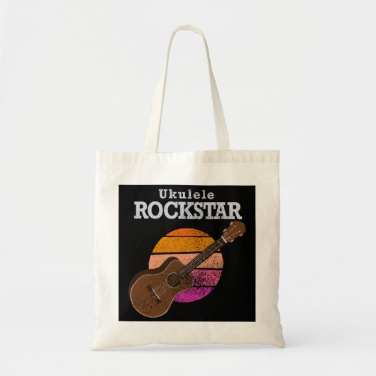 Hawaiian Funny Ukulele Rockstar Retro Sunset Tote Bag (Voorkant)
