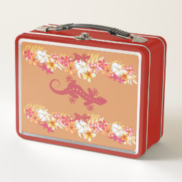 Hawaiian Gecko en Plumeria Retro Lunch Box