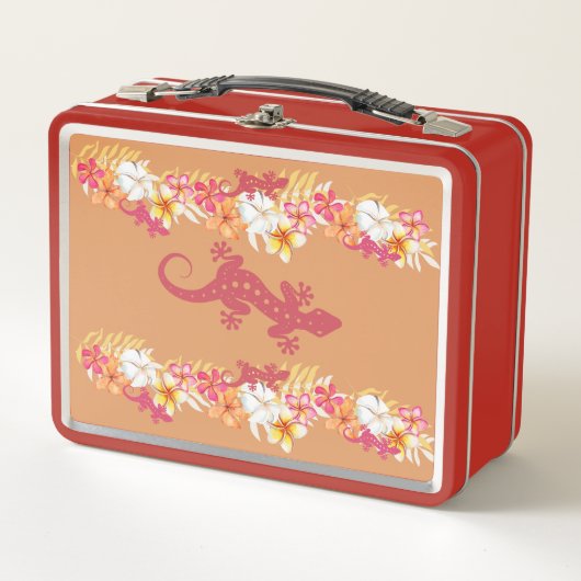 Hawaiian Gecko en Plumeria Retro Lunch Box (Voorkant)