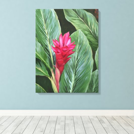 Hawaiian Ginger Flower Painting Canvas Afdruk (Insitu (Houten vloer))