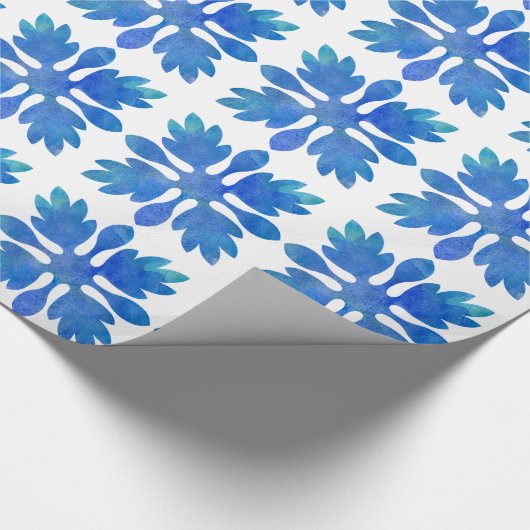 Hawaiian Ginger Quilt Ocean Blue Waterverf Cadeaupapier (Hoek)