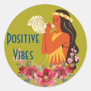 Hawaiian Girl die Conch Shell aanblaast Ronde Sticker