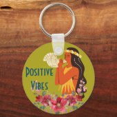 Hawaiian Girl die Conch Shell aanblaast Sleutelhanger (Voorkant)