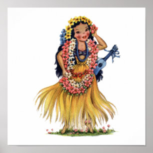 Hawaiian Girl in Hula Outfit Dress Poster