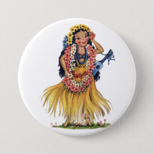  Hawaiian Girl in Hula Outfit Dress Ronde Button 7,6 Cm