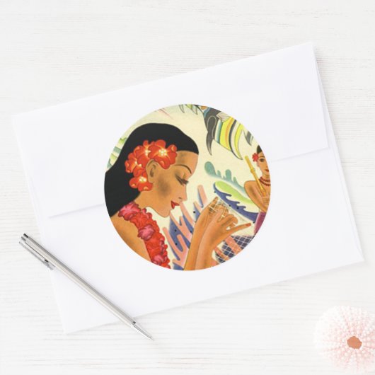 Hawaiian Girl Ronde Sticker (Envelop)