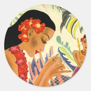 Hawaiian Girl Ronde Sticker