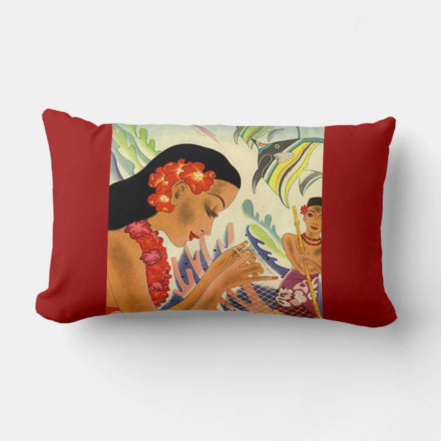 Hawaiian Girl Vintage Poster Kussen (Voorkant)