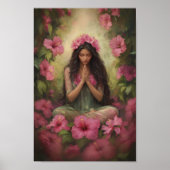 Hawaiian Goddess Laka Pink Hibiscus Forest Art Poster (Voorkant)