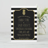 Hawaiian Gold Pineapple Modern Stripes Wedding Kaart (Staand voorkant)