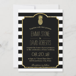 Hawaiian Gold Pineapple Modern Stripes Wedding Kaart