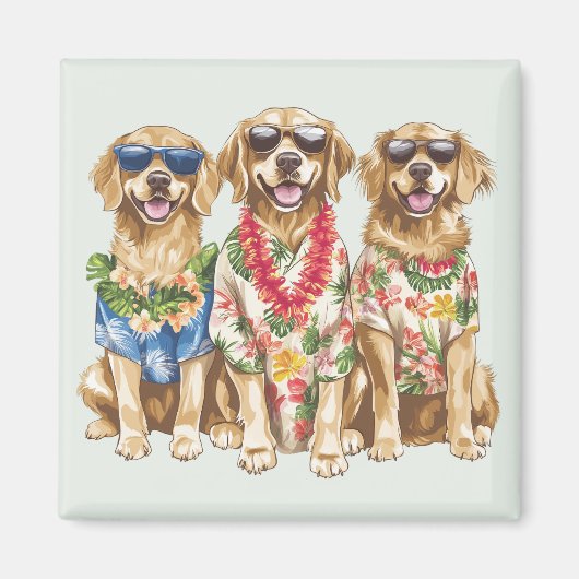 Hawaiian Golden Retriever Dogs Flower Lei Magneet (Voorkant)