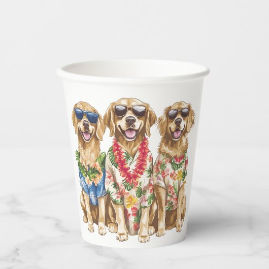 Hawaiian Golden Retriever Dogs Flower Lei Papieren Bekers (Voorkant)