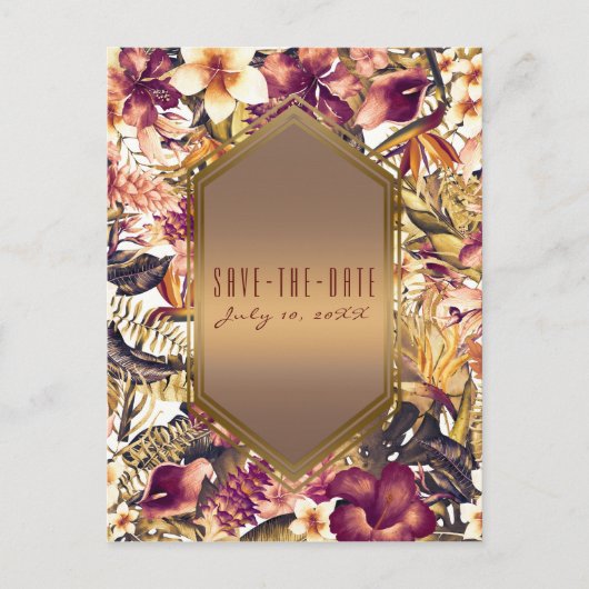 Hawaiian Golden Tropics Wedding Save the Date Aankondigingskaart (Voorkant)