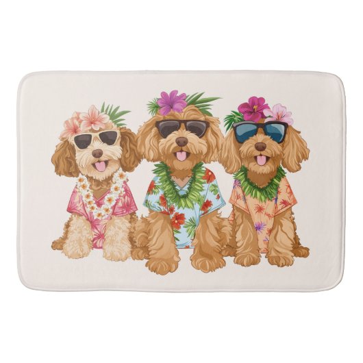 Hawaiian Goldendoodle Dogs Flower Lei Badmat (Voorkant)