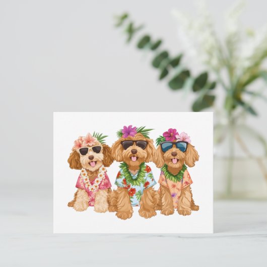 Hawaiian Goldendoodle Dogs Flower Lei Briefkaart (Staand voorkant)