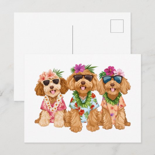 Hawaiian Goldendoodle Dogs Flower Lei Briefkaart (Voorkant / Achterkant)