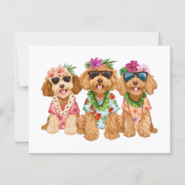 Hawaiian Goldendoodle Dogs Flower Lei Briefkaart