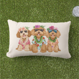 Hawaiian Goldendoodle Dogs Flower Lei Buitenkussen