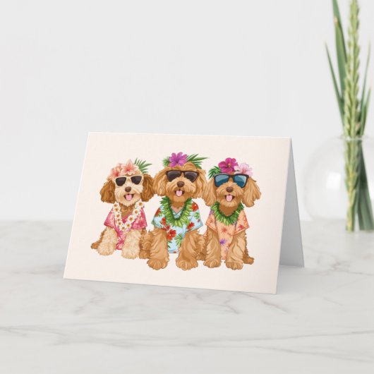 Hawaiian Goldendoodle Dogs Flower Lei Kaart (Voorkant)