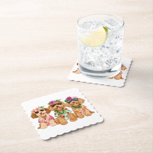 Hawaiian Goldendoodle Dogs Flower Lei Kartonnen Onderzetters (Insitu)
