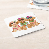 Hawaiian Goldendoodle Dogs Flower Lei Kartonnen Onderzetters (Gebogen)