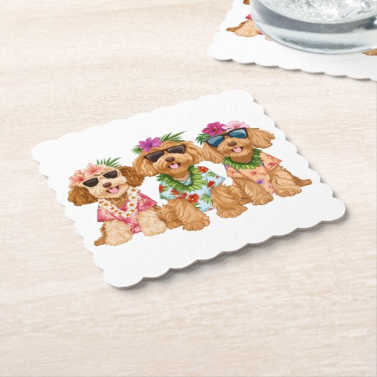 Hawaiian Goldendoodle Dogs Flower Lei Kartonnen Onderzetters (Gebogen)