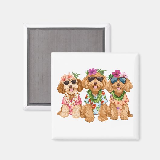 Hawaiian Goldendoodle Dogs Flower Lei Magneet (Voorkant / Achterkant)
