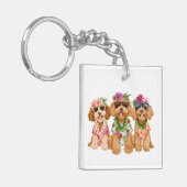 Hawaiian Goldendoodle Dogs Flower Lei Sleutelhanger (Voorkant Links)