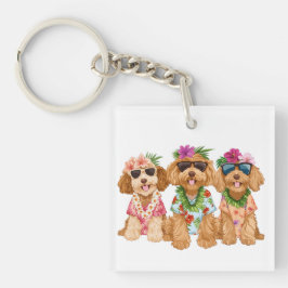 Hawaiian Goldendoodle Dogs Flower Lei Sleutelhanger