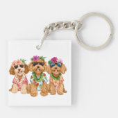 Hawaiian Goldendoodle Dogs Flower Lei Sleutelhanger (Achterkant)