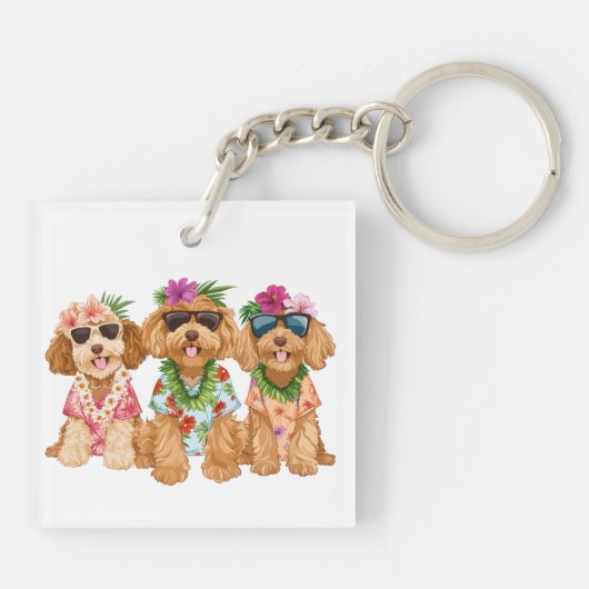 Hawaiian Goldendoodle Dogs Flower Lei Sleutelhanger (Achterkant)