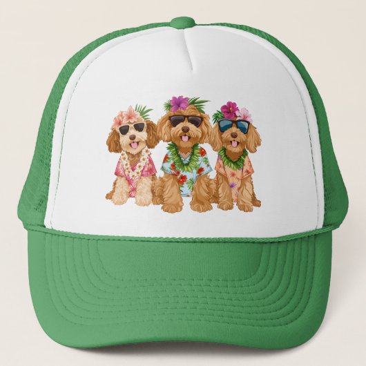 Hawaiian Goldendoodle Dogs Flower Lei Trucker Pet (Voorkant)