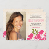 Hawaiian Graduation Announements Invitations Pink Kaart (Voorkant / Achterkant)