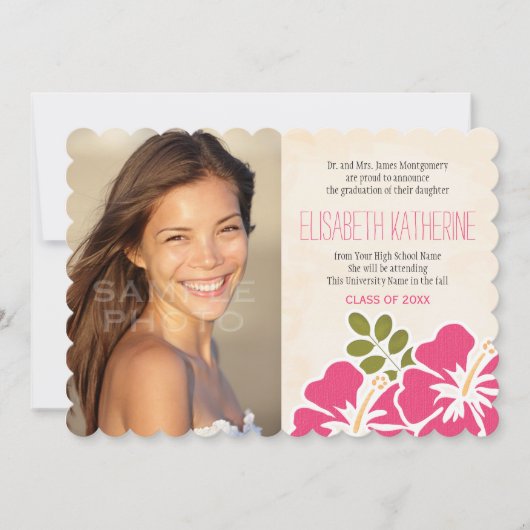 Hawaiian Graduation Announements Invitations Pink Kaart (Voorkant)