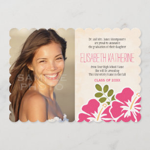 Hawaiian Graduation Announements Invitations Pink Kaart