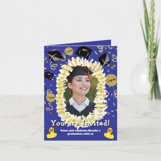 Hawaiian Graduation Party Lei Photo Invitation Kaart (Voorkant)