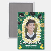 Hawaiian Graduation Plumeria Lei Confetti Photo Magneet (Voorkant / Achterkant)