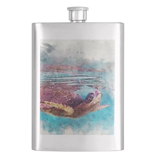 Hawaiian Green Zee Turtle Waterverf Painting Flacon (Voorkant)