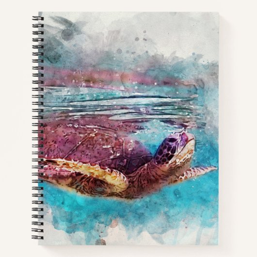 Hawaiian Green Zee Turtle Waterverf Painting Notitieboek (Voorkant)