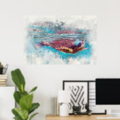 Hawaiian Green Zee Turtle Waterverf Painting Poster (Thuiskantoor)