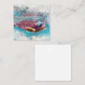 Hawaiian Green Zee Turtle Waterverf Painting Vierkante Visitekaartje (Voorkant / Achterkant)