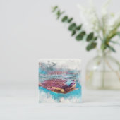 Hawaiian Green Zee Turtle Waterverf Painting Vierkante Visitekaartje (Staand voorkant)