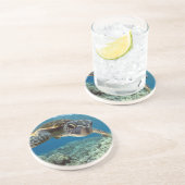 Hawaiian Green Zee Turtle Zandsteen Onderzetter (Zijkant)