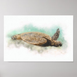 Hawaiian Green Zee Turtle - Zee Turtle Waterverf Poster