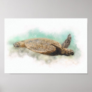 Hawaiian Green Zee Turtle - Zee Turtle Waterverf Poster