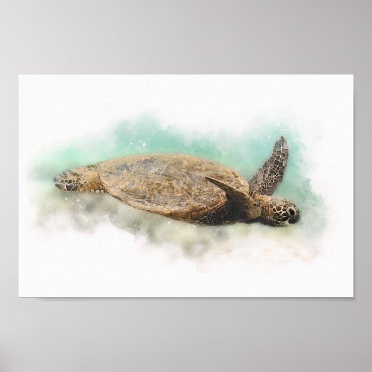 Hawaiian Green Zee Turtle - Zee Turtle Waterverf Poster (Voorkant)