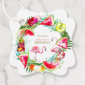 Hawaiian Greenery Fruits Birds Pool Birthday Bedankjes Labels (Voorkant)