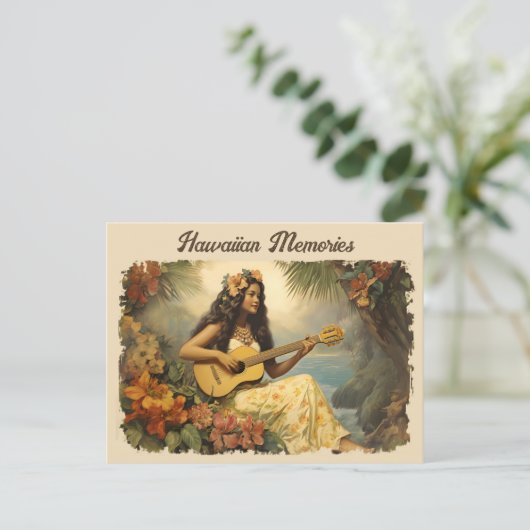  Hawaiian Guitar Girl Travel Briefkaart (Staand voorkant)
