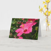 Hawaiian Happy Birthday roze gestreept Hibiscus Ka Kaart (Gele Bloem)